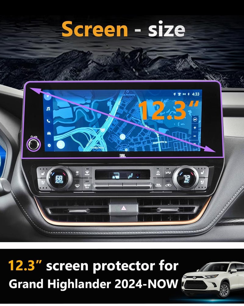 VIAROOM Screen Protector For Toyota Grand Highlander 2024-2026, Tempered Glass GPS Navigation Protective Film For Grand Highlander 2026 2025 2024 Accessories - 12.3 inch - Image 2
